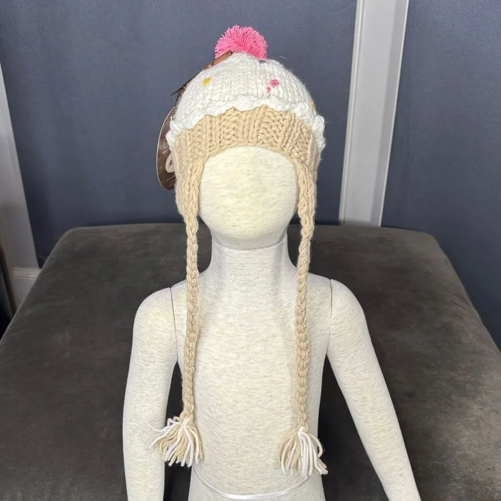 Daisy Baby Toddler Crocheted Cupcake Hat Beanie with Ear Flaps 12-24 Months NWT
